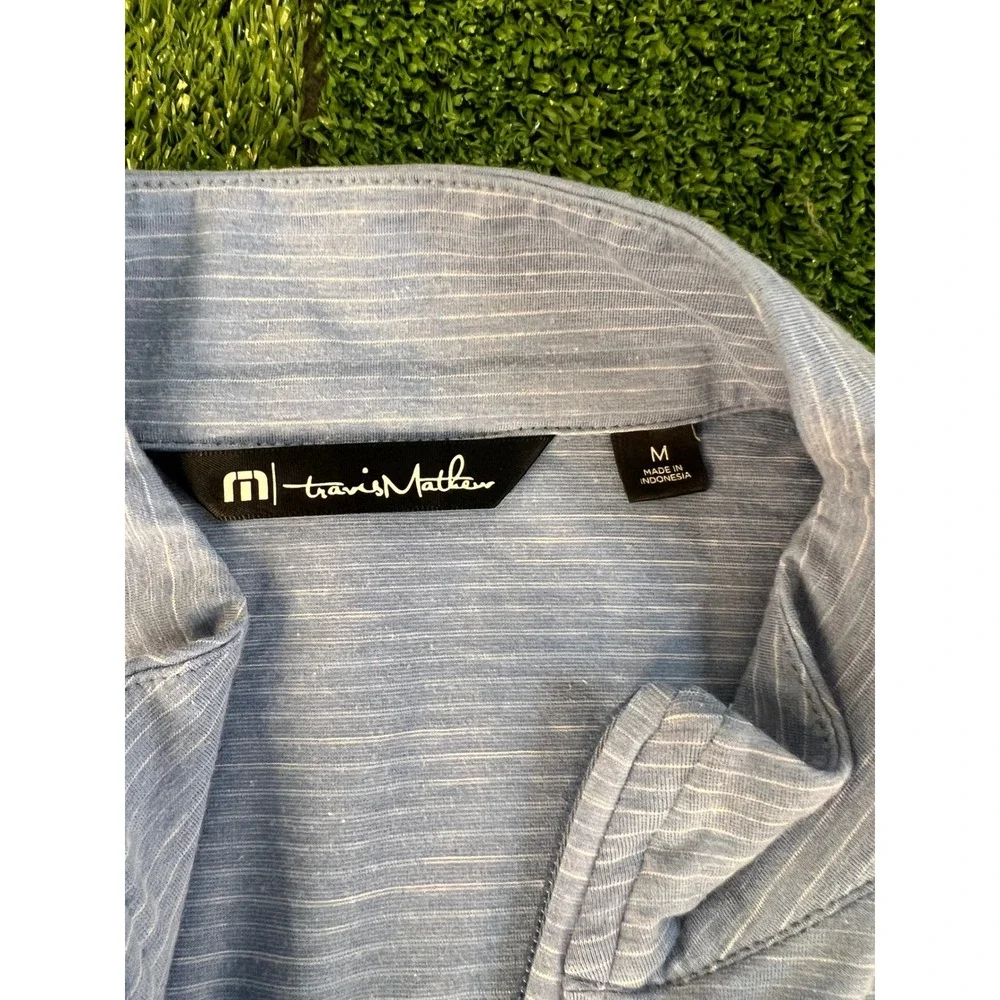 TravisMathew Mens MD Light Blue Striped Quarter Zip Golf Pullover Longsleeve